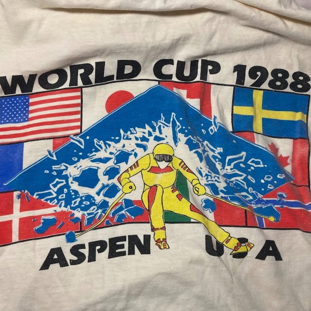Vintage 1988 World Cup Skiing Graphic T-shirt Aspen CO. Single Stitch XL Cotton